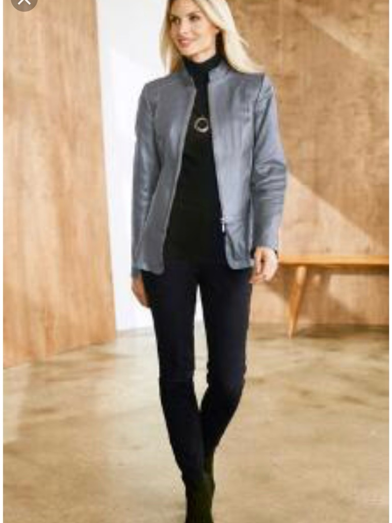 Nwt 10 Tall Chadwicks Silver/Pewter Metallic Leather Zip Jacket — image 3 of 7
